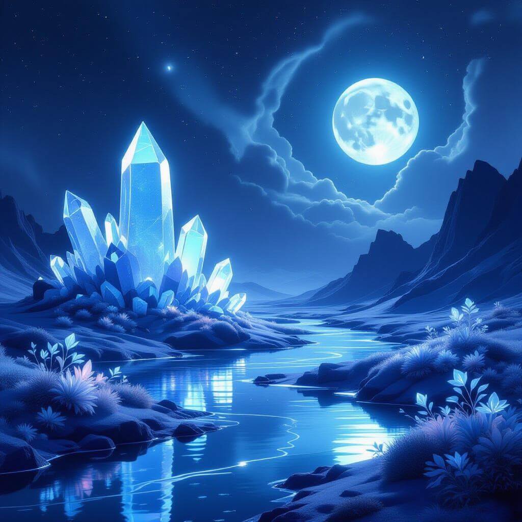 Ethereal Crystal Sanctuary Under Cosmic Skies