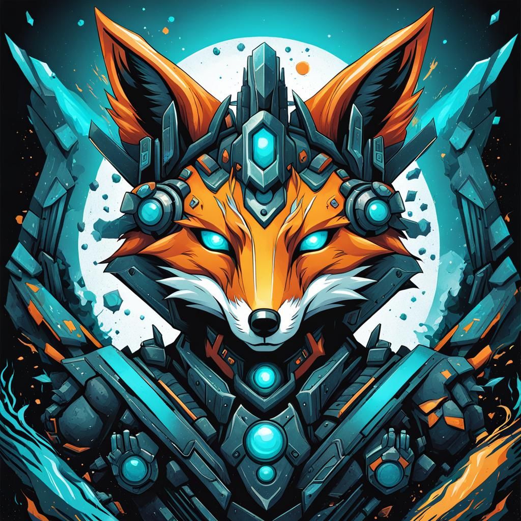 Mecha Fox Illustration for T-Shirt in Cyberpunk Style