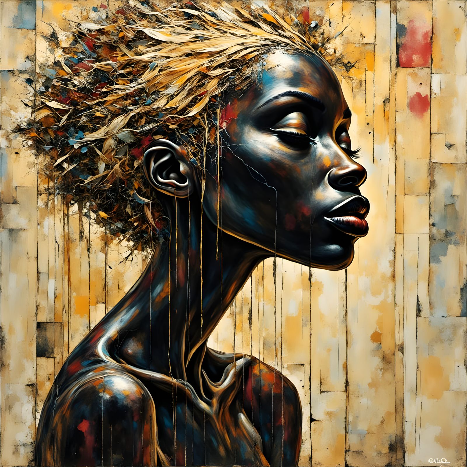 Surreal Portrait of a Black Woman with Elongated Neck