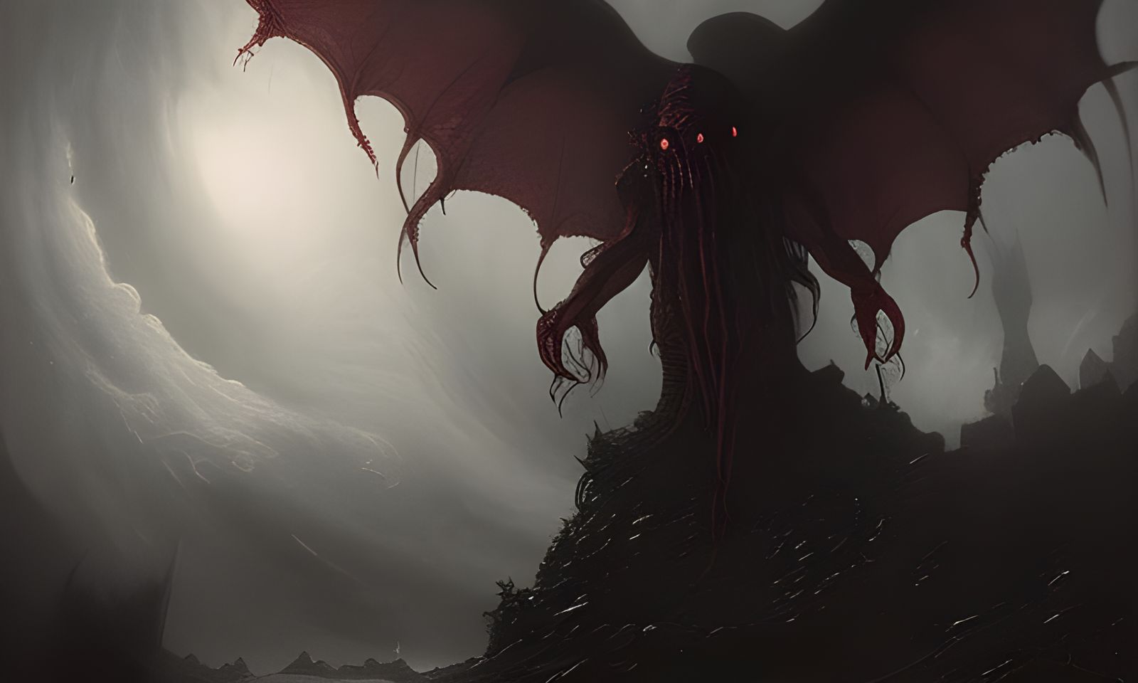 Cthulhu Horror with Wings and Eyes
