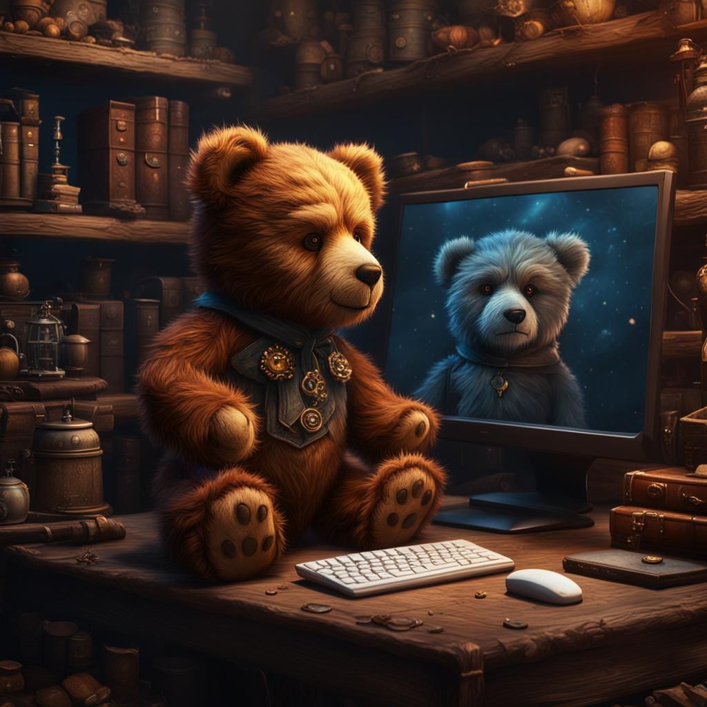 Teddy Bear and Computers in Detailed Matte Painting