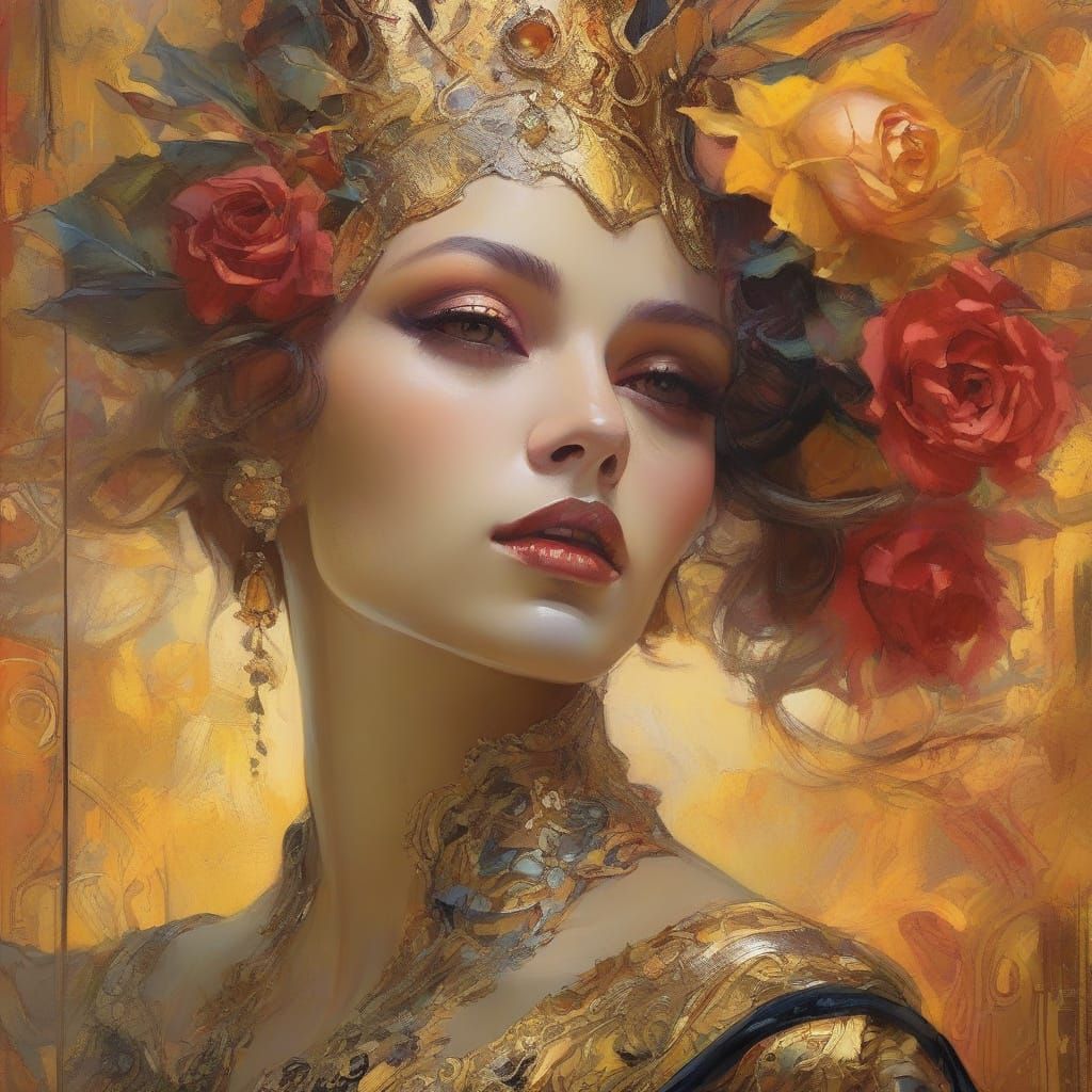 Regal Elven Queen in Vibrant, Dreamlike Heavenly Realm