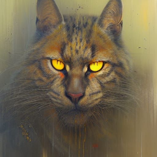 Intense Yellow Eyes Oil Painting
