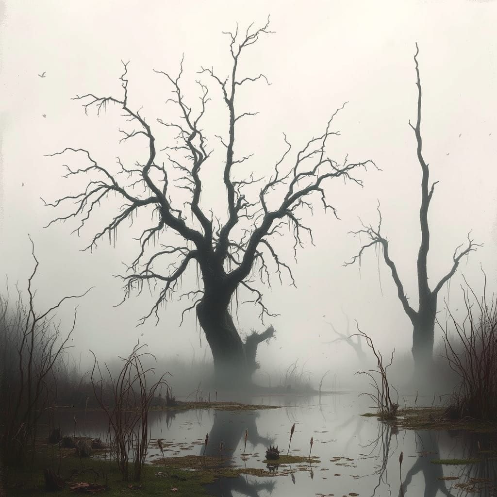 Sinister Marshland Mist in a Dark Fantasy Style