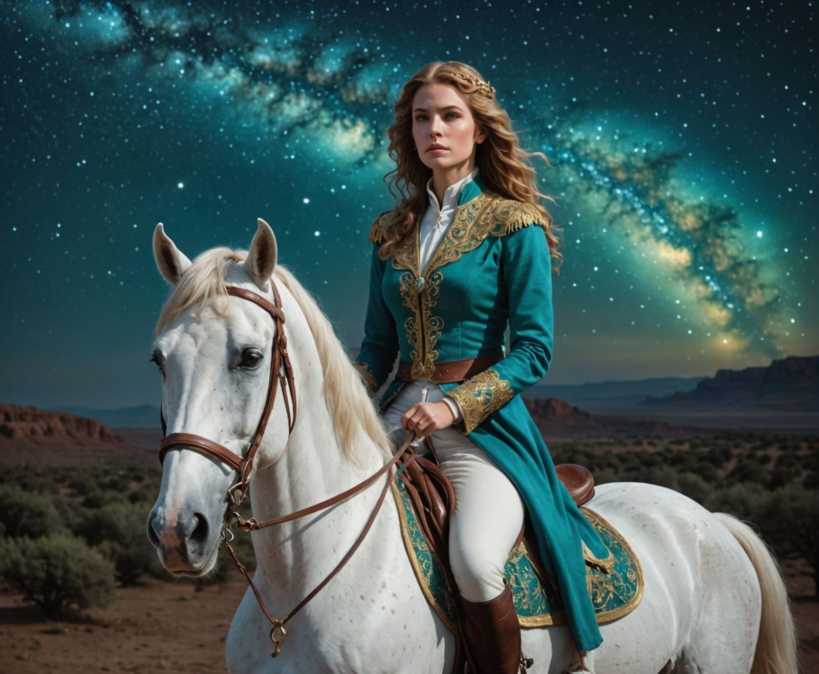Queen on Arabian Horse Overlooking Milky Way