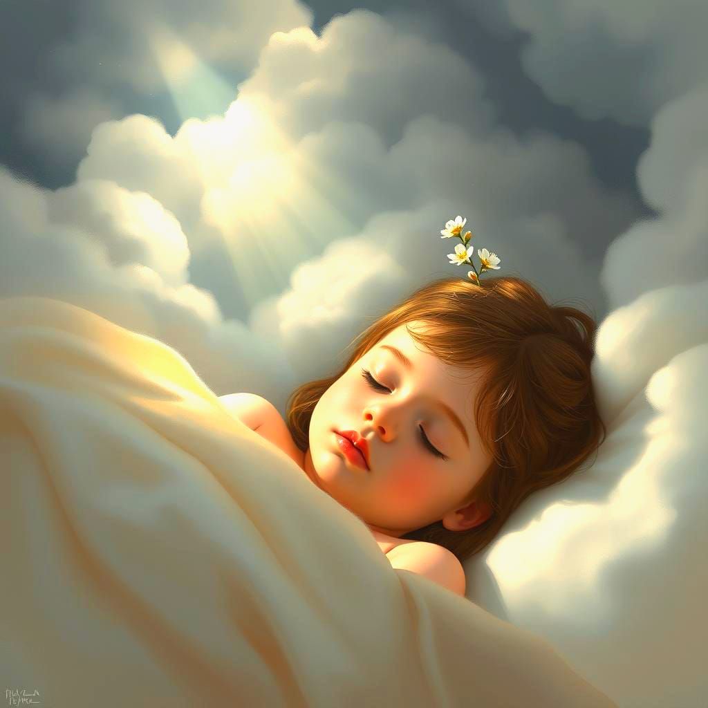 Dreamy Lullaby: Little Girl Sleeping Under Grey Skies
