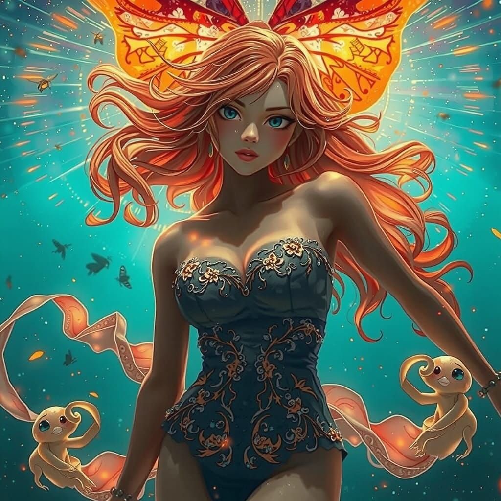 Mystical Firefly Hero in Vibrant Snowglobe World