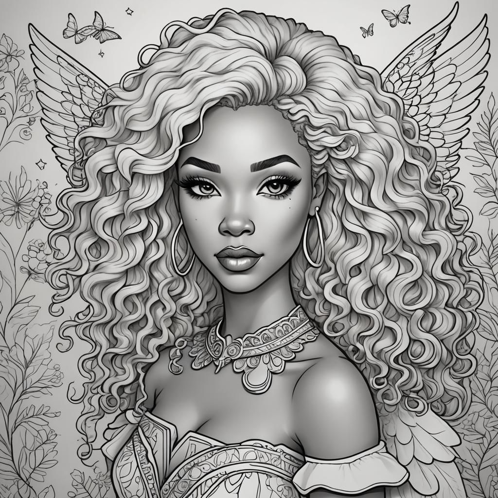Coloring Page: African American Girl in Unicorn Dress