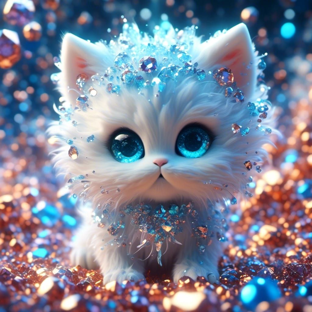 Sparkling Crystal Kitten in 3D Chibi Style