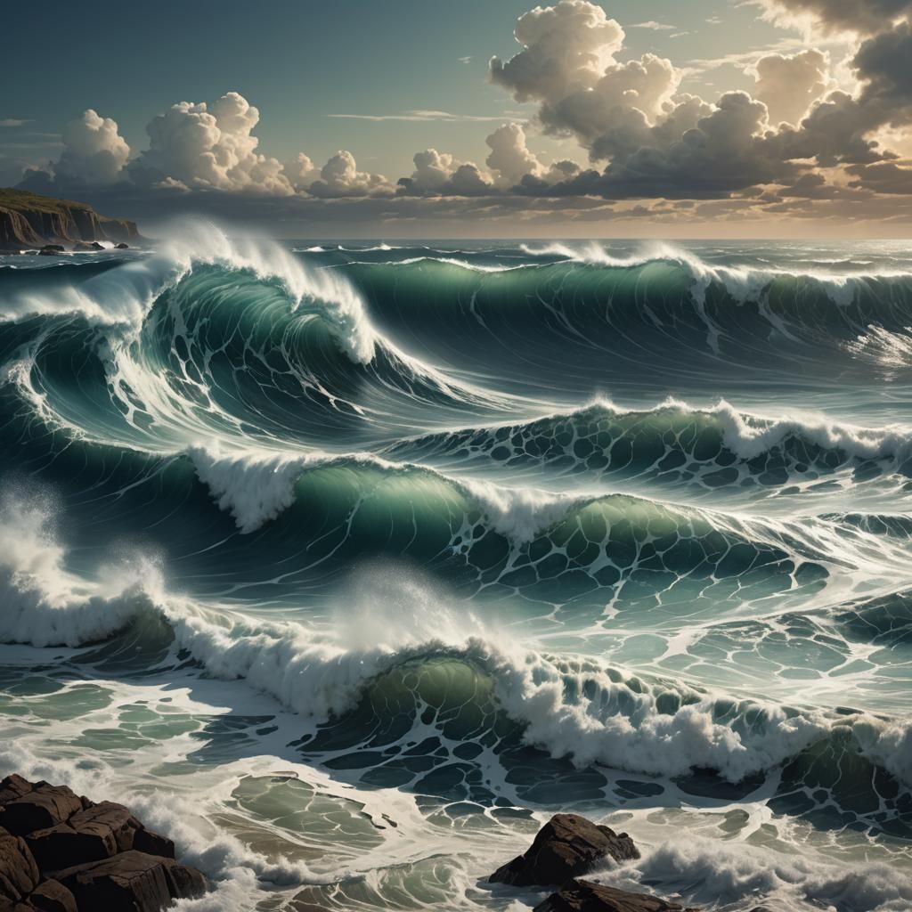 White Shoreless Wave in Deep Color Fantasy Art