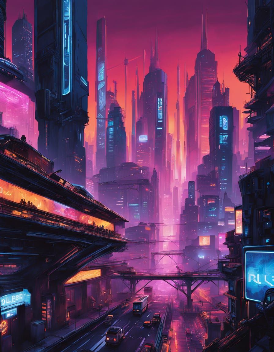 Futuristic Cyberpunk Cityscape at Night