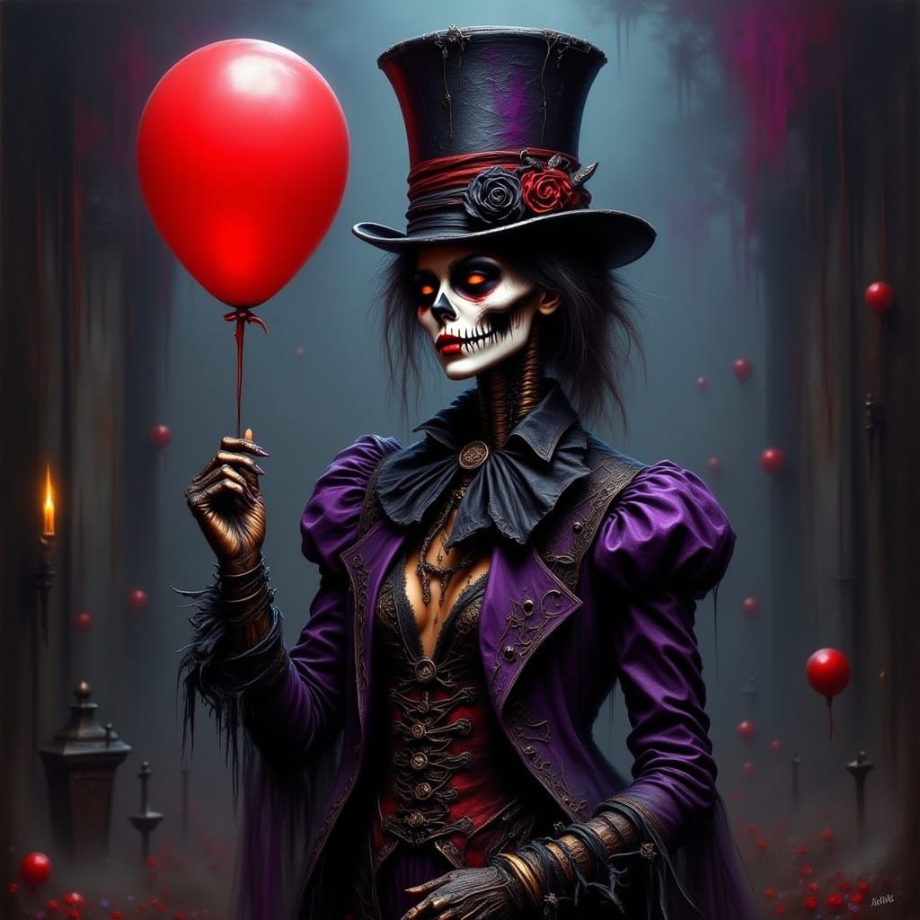 Eerie Skeleton Clown in Dark Circus Style