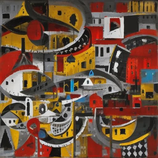 Dramatic Maximalist Composition in Red and Gold