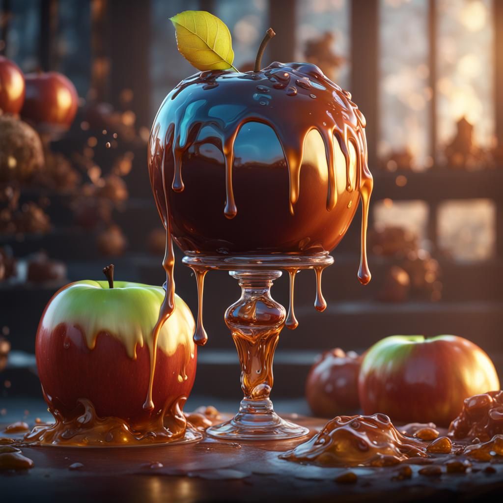 Caramel Apple Melting into Glass: Detailed Matte Painting