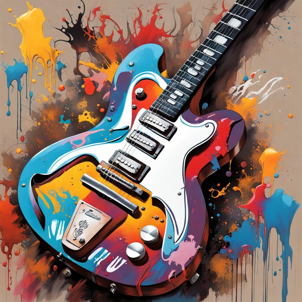 Elaborate 1950s Guitar in Graffiti Splash Art