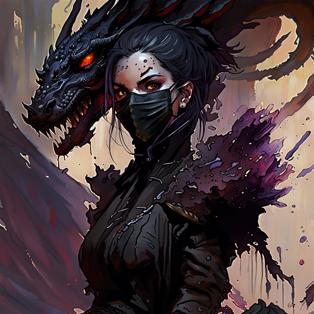 Dragon Cultist in Ink Splash Art Style