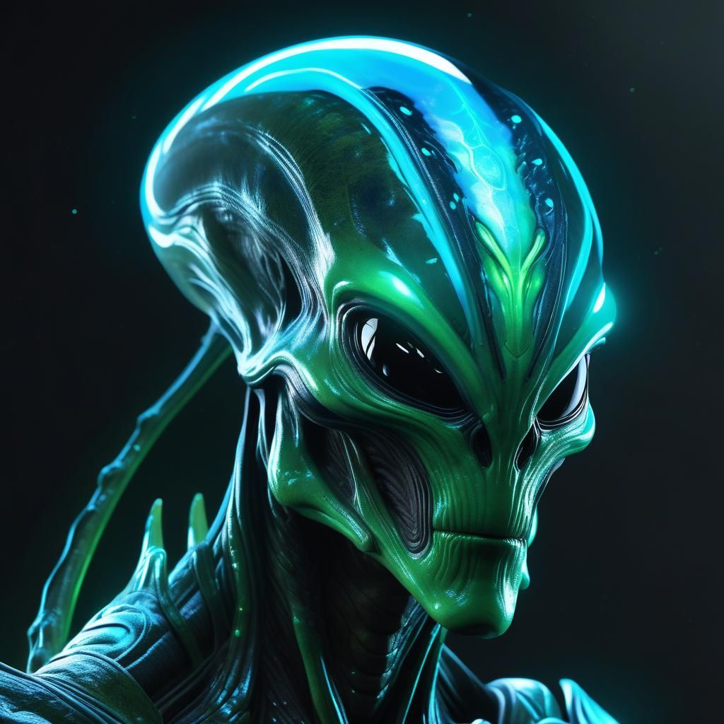 Bioluminescent Space Alien Warrior Portrait