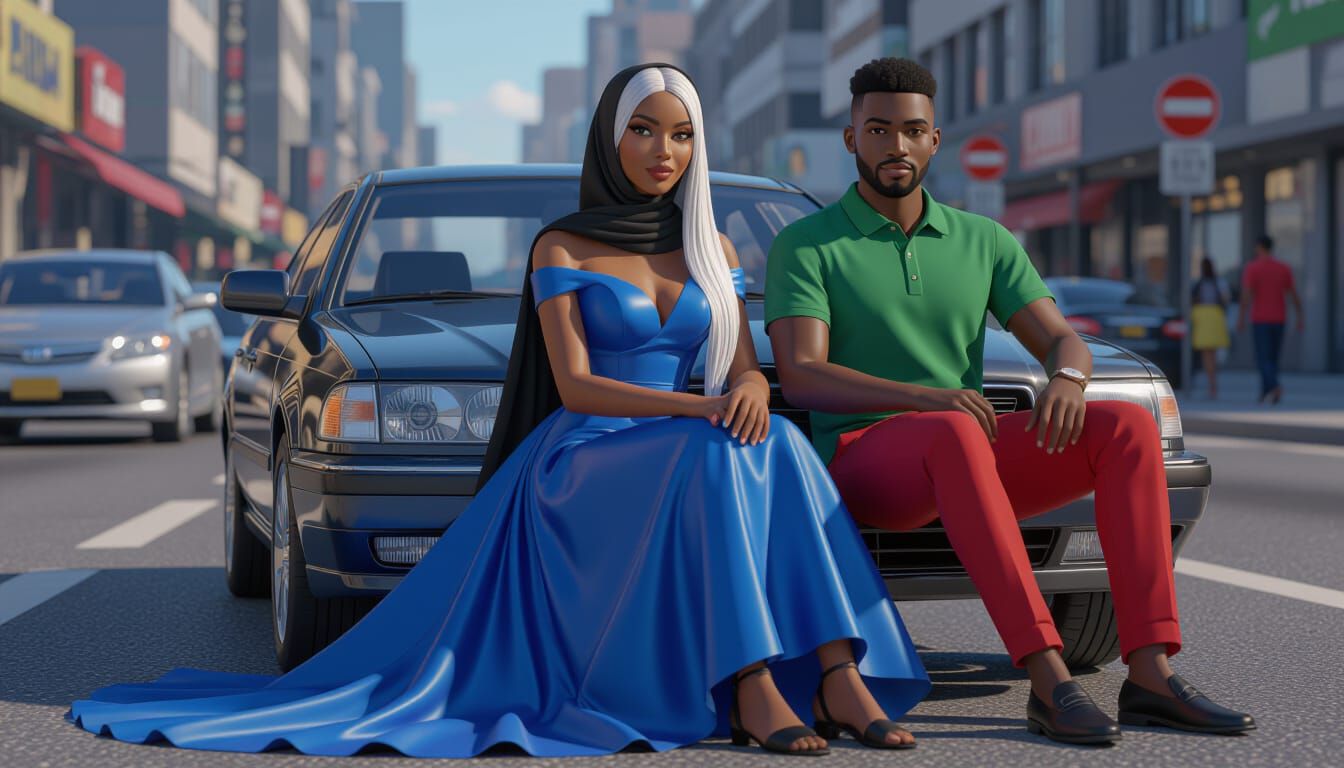 Beautiful African Woman In Blue Dress Seated In Car