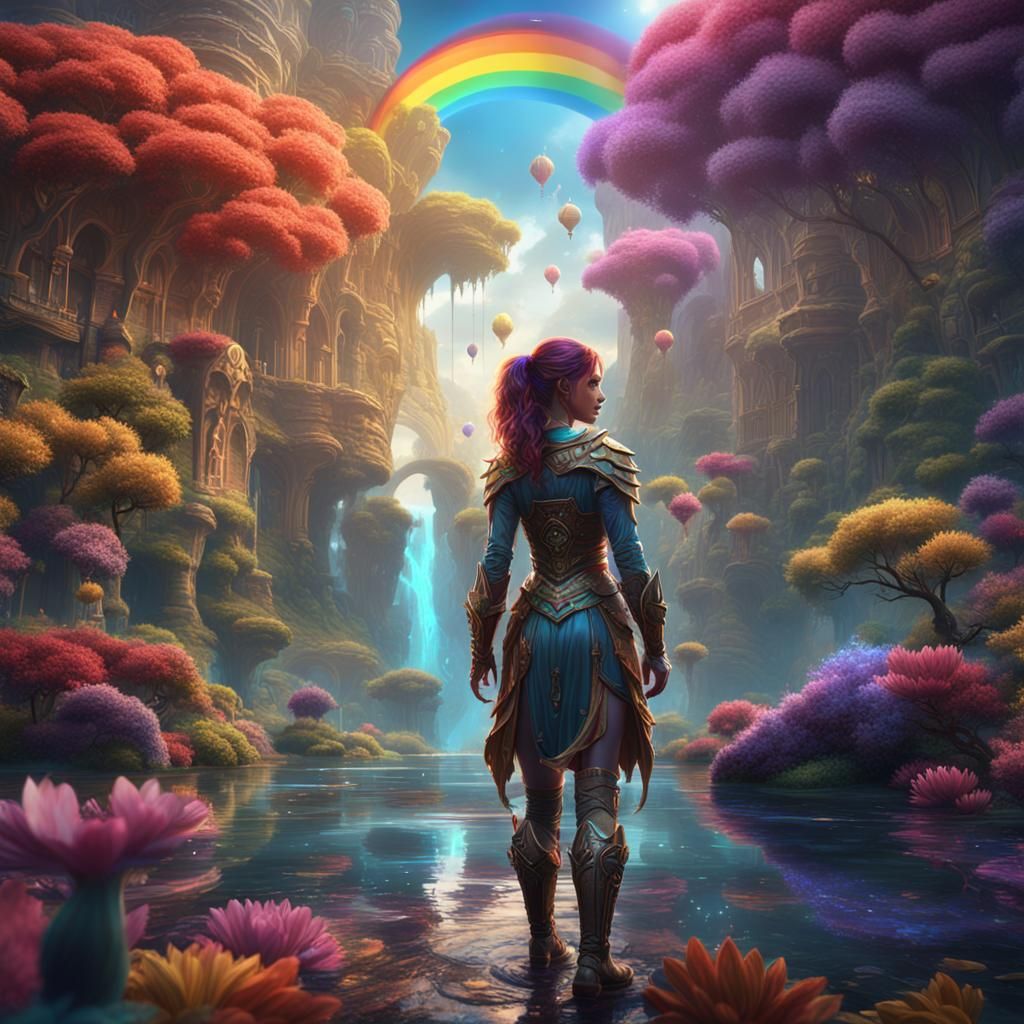 Rainbow Girl: Detailed Fantasy Concept Art