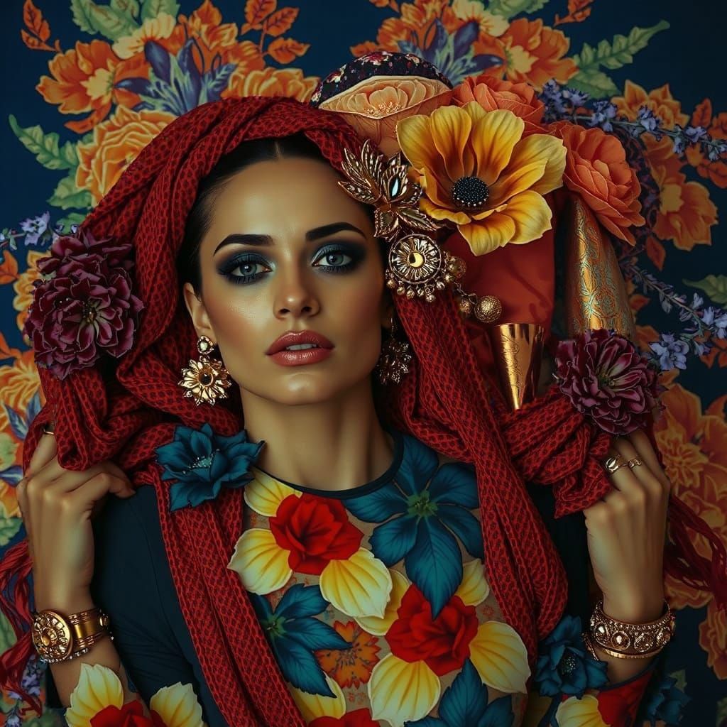 Psychedelic Floral Garden with Cosmic Mystery