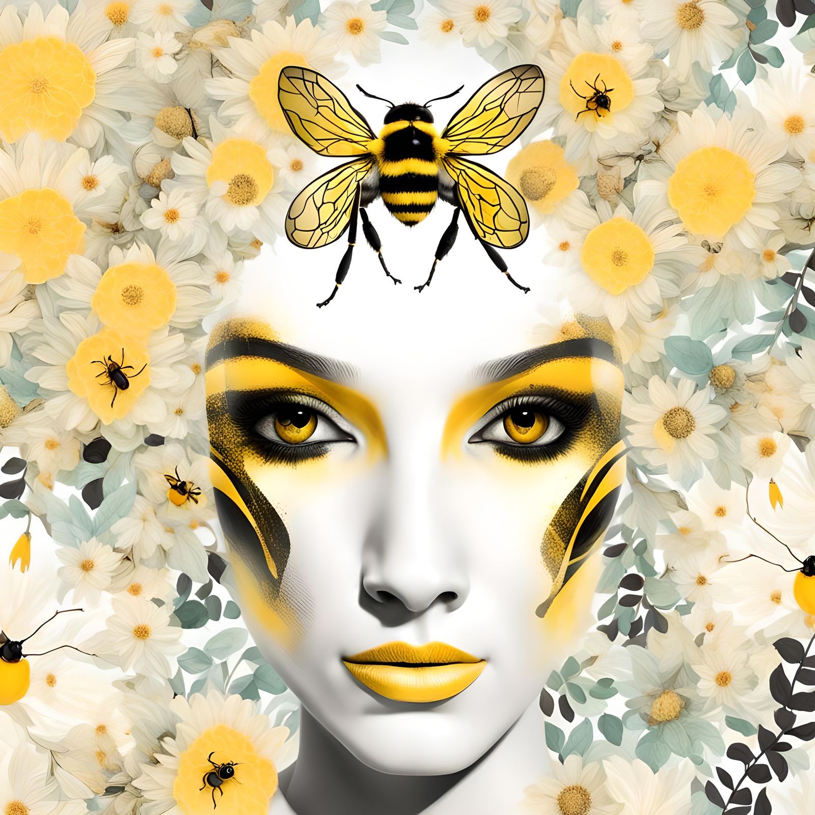 Whimsical Bumble Bee Portrait in Digital Art Style