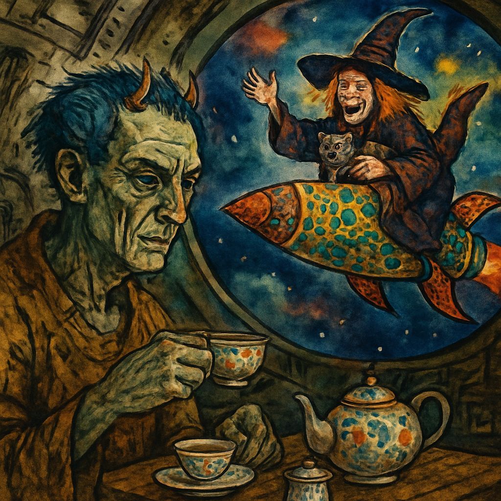 Alien Tea Ceremony in Space: A Schiele-Inspired Double Expos...