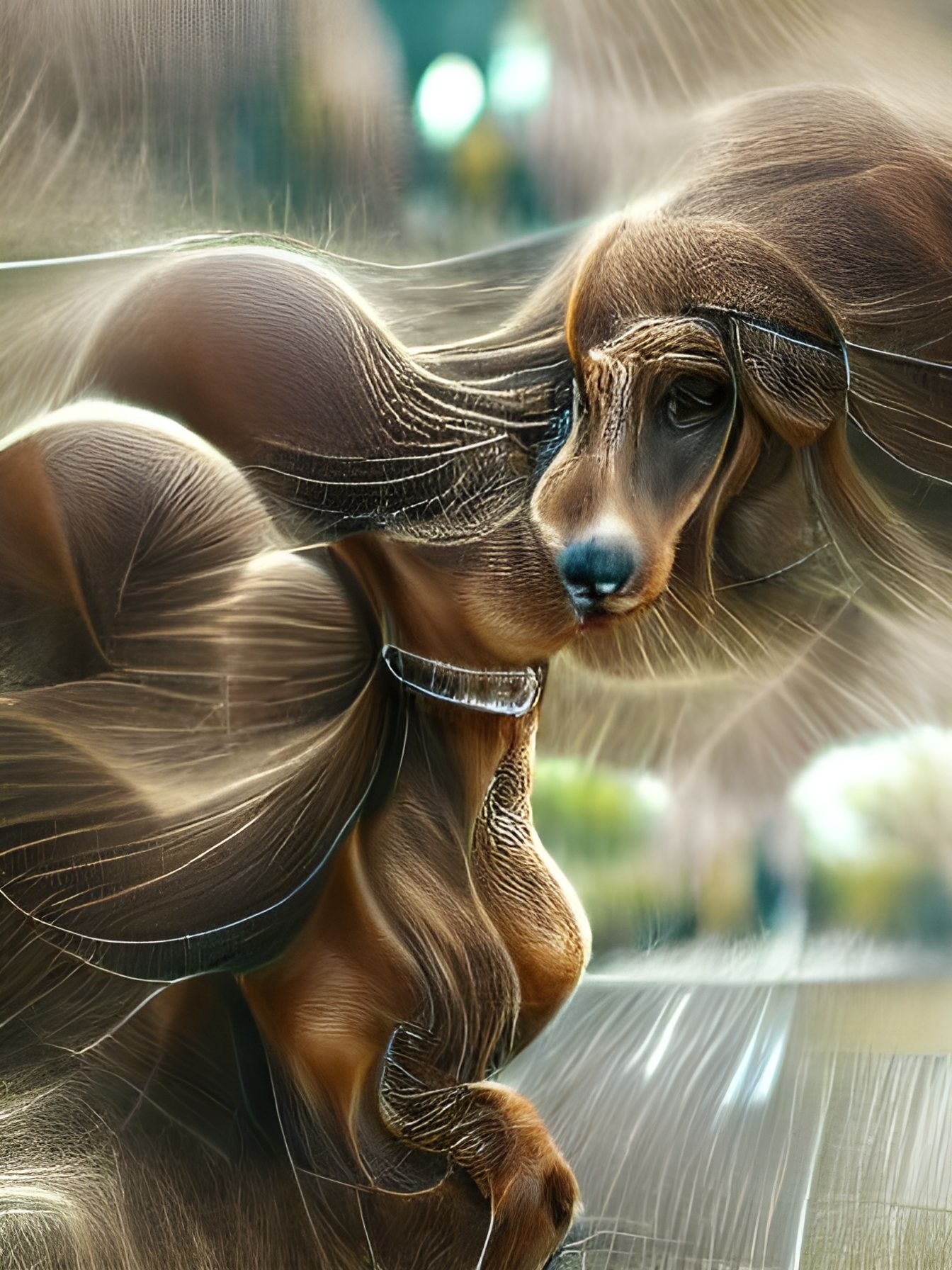 Radiant Long-Haired Dachshund in Film Noir Style
