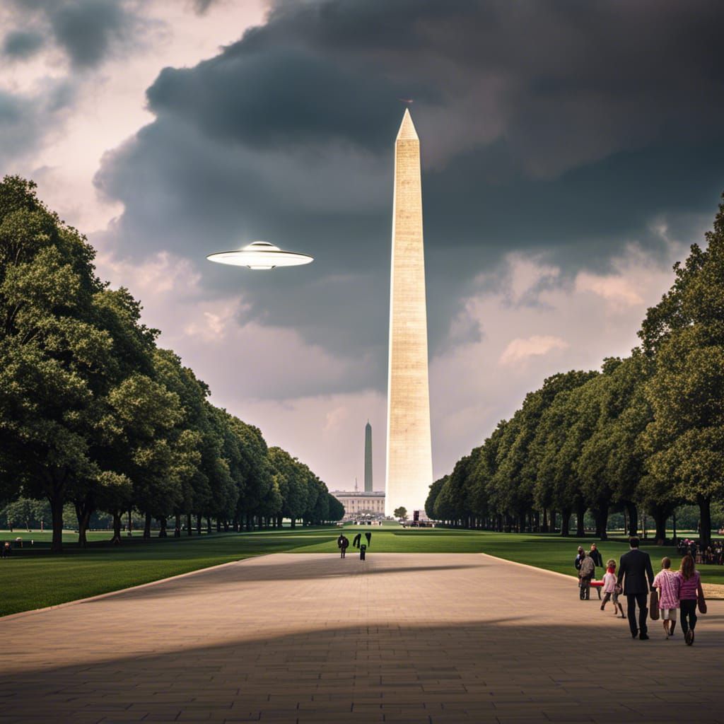 UFO Over Washington Monument: Hyperrealistic Image