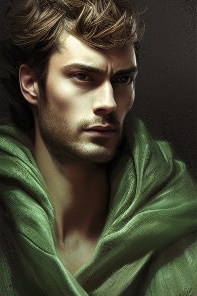 Luminous Portrait of a Man with Leaf Detail