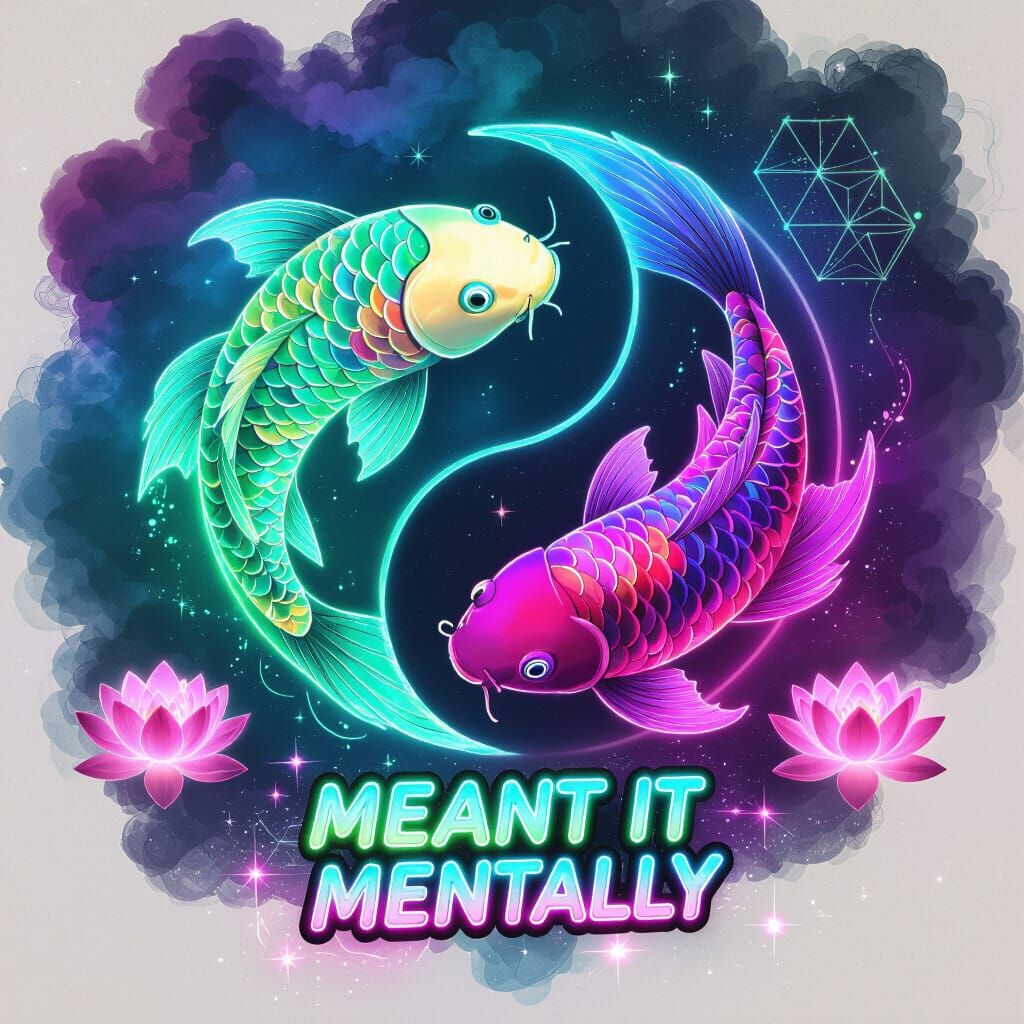 Neon Koi Yin-Yang in Cyberpunk Graffiti Style