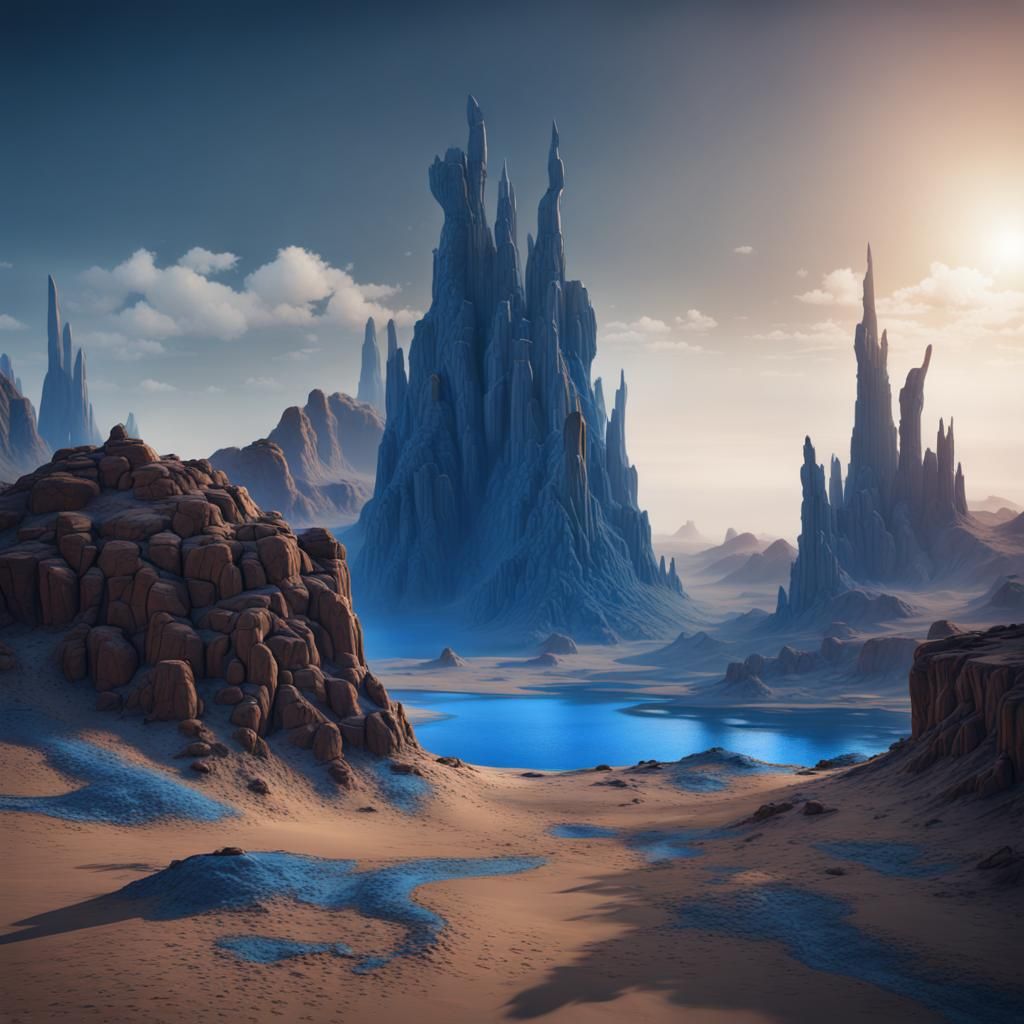Fantastical Blue Desert Matte Painting