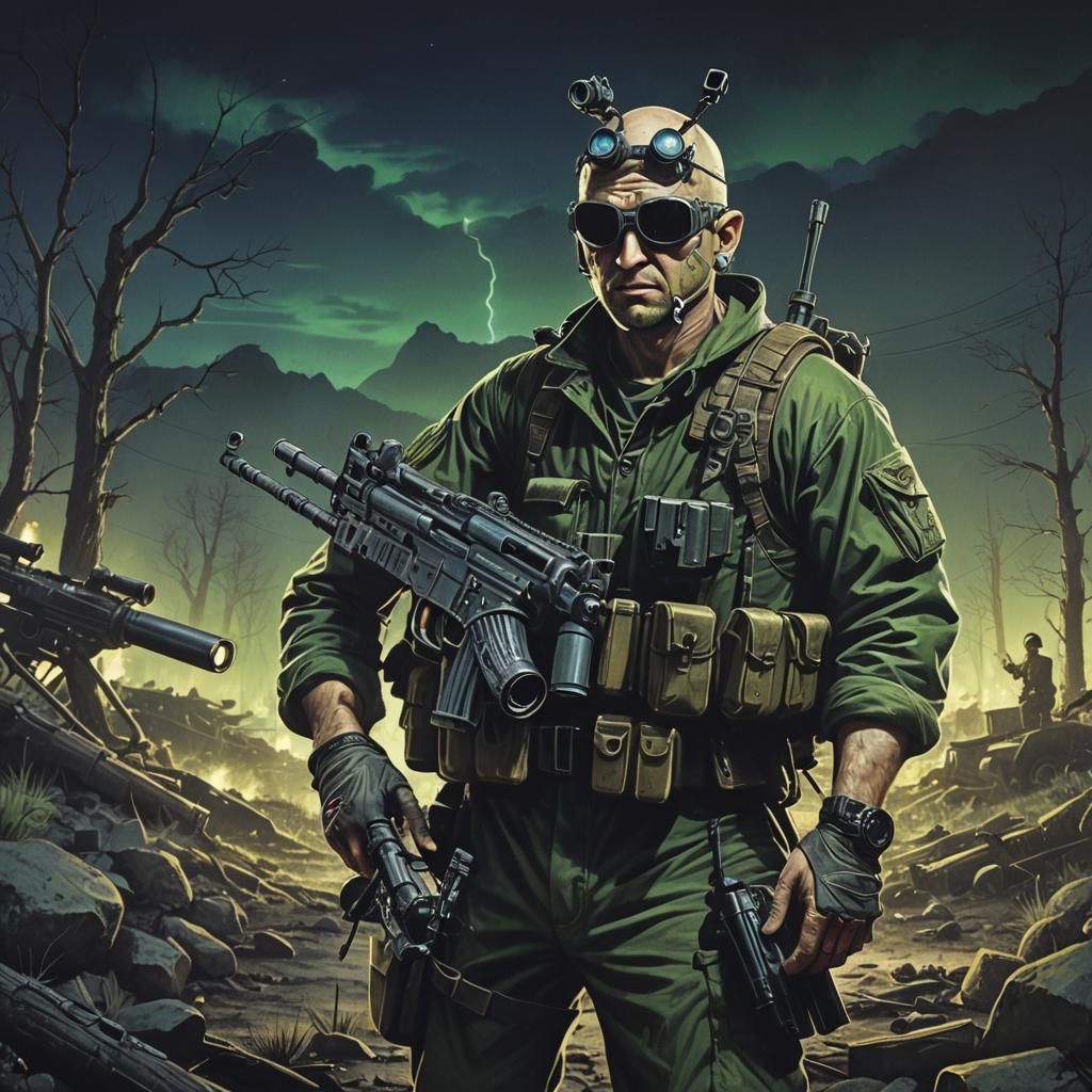 Looney tunes cartoon character Elmer Fudd as a special ops s...