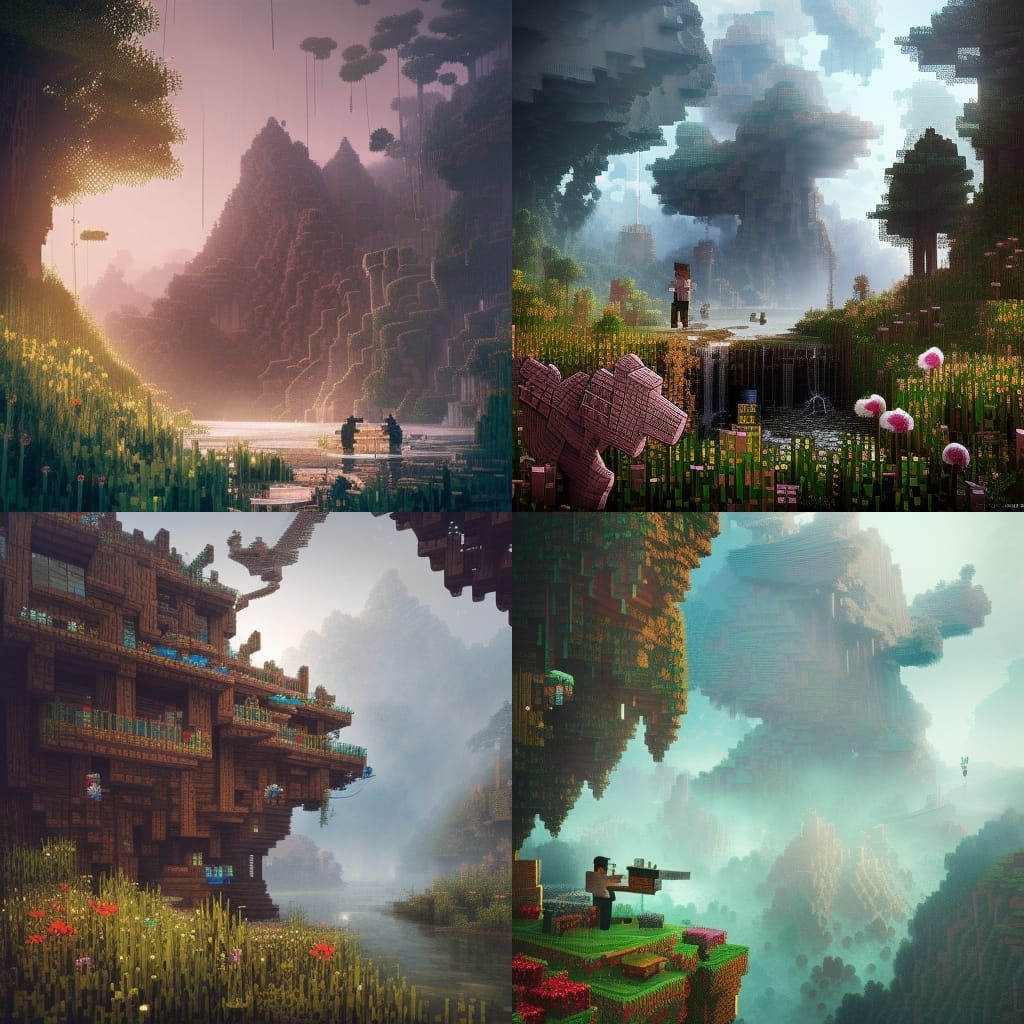 Detailed Minecraft Landscape: Cinematic Digital Art