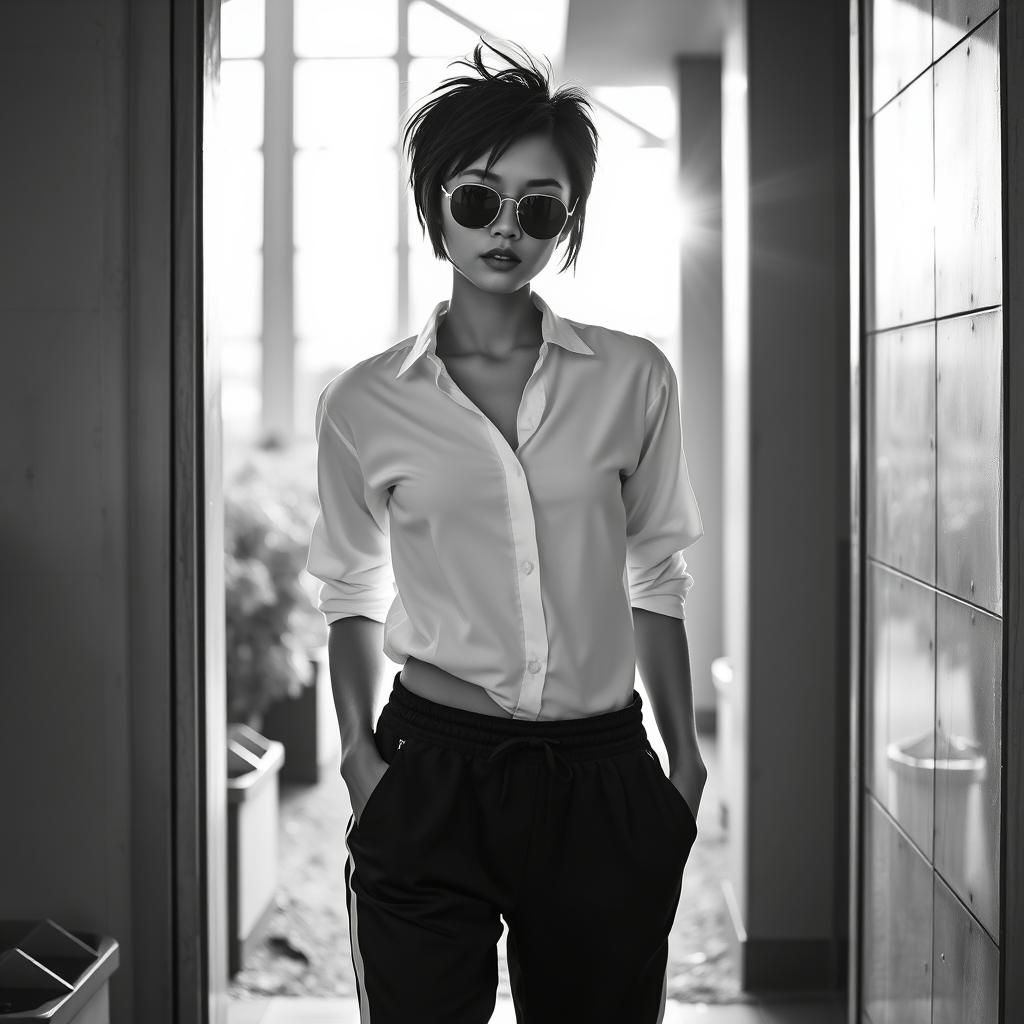 Monochrome Asian Model in Bauhaus Style