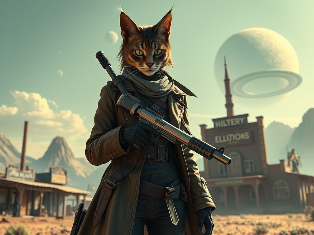 Elegant Bounty Hunter in a Sci-Fi Western Frontier