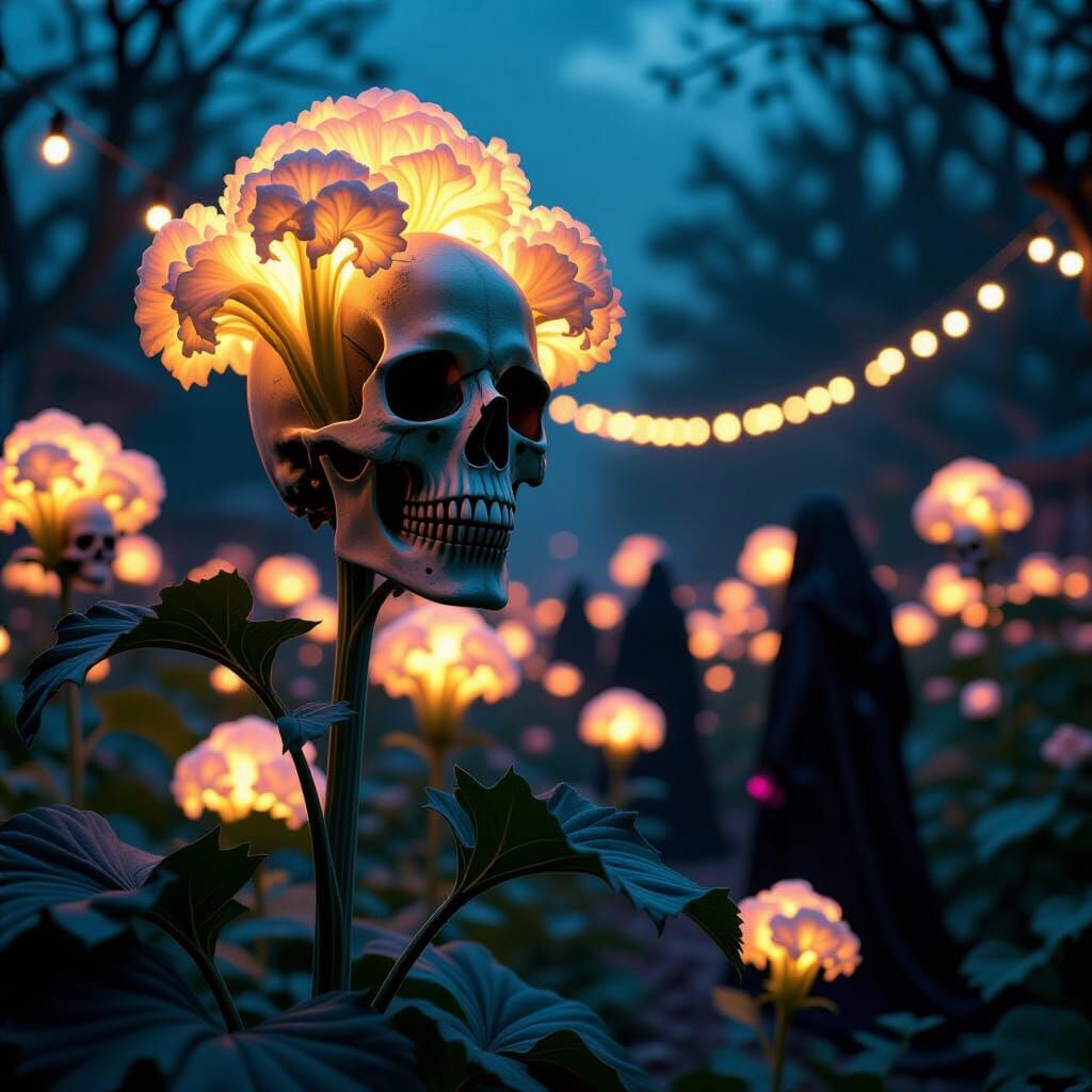 Nightmare Skulliflower Harvest Festival in Chiaroscuro Style