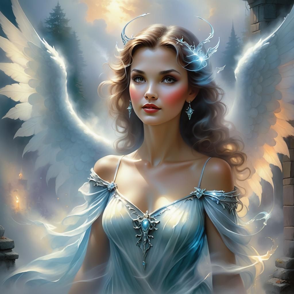 Airbrush style of a beautiful  Woman as an Angel / Devil