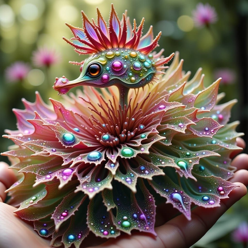 Iridescent Dragon in a Woman's Hand