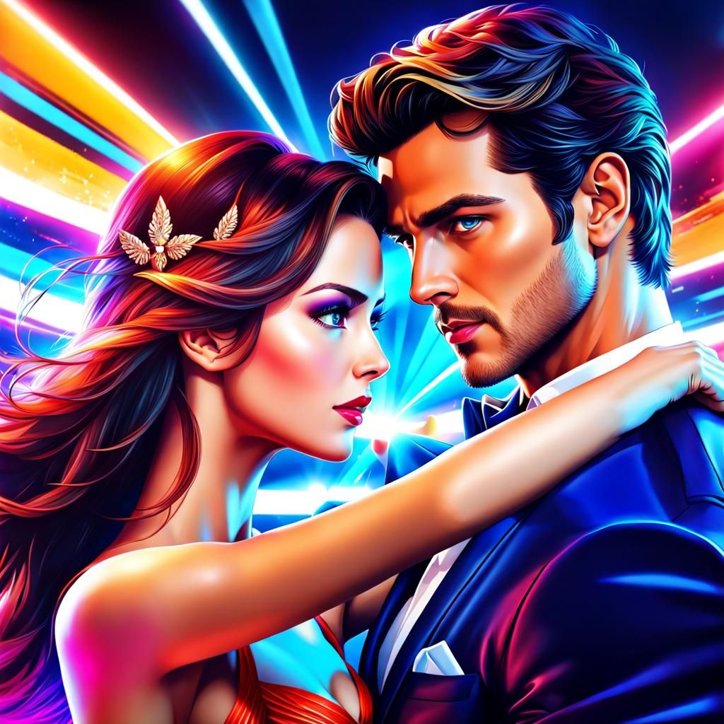Romantic Couple in Vivid, Detailed Illustration