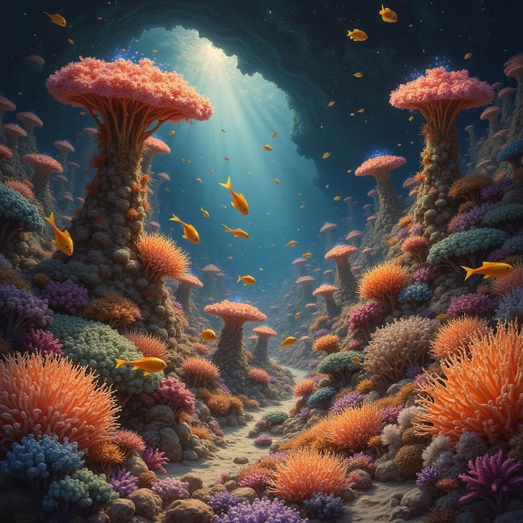 Bioluminescent Alien Coral Reef Digital Painting