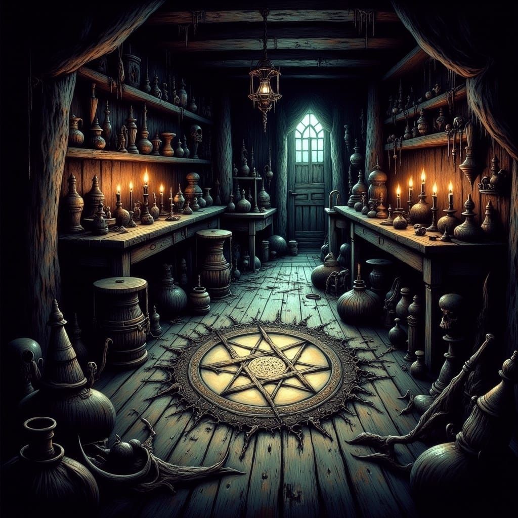 Ethereal Witches' Pentacle in Dark Fantasy Style