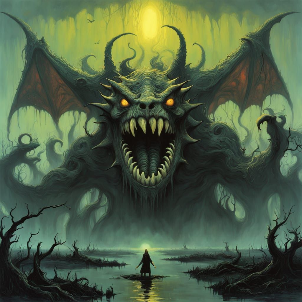 Elven Warrior Confronts Swamp Monster in Anime Style