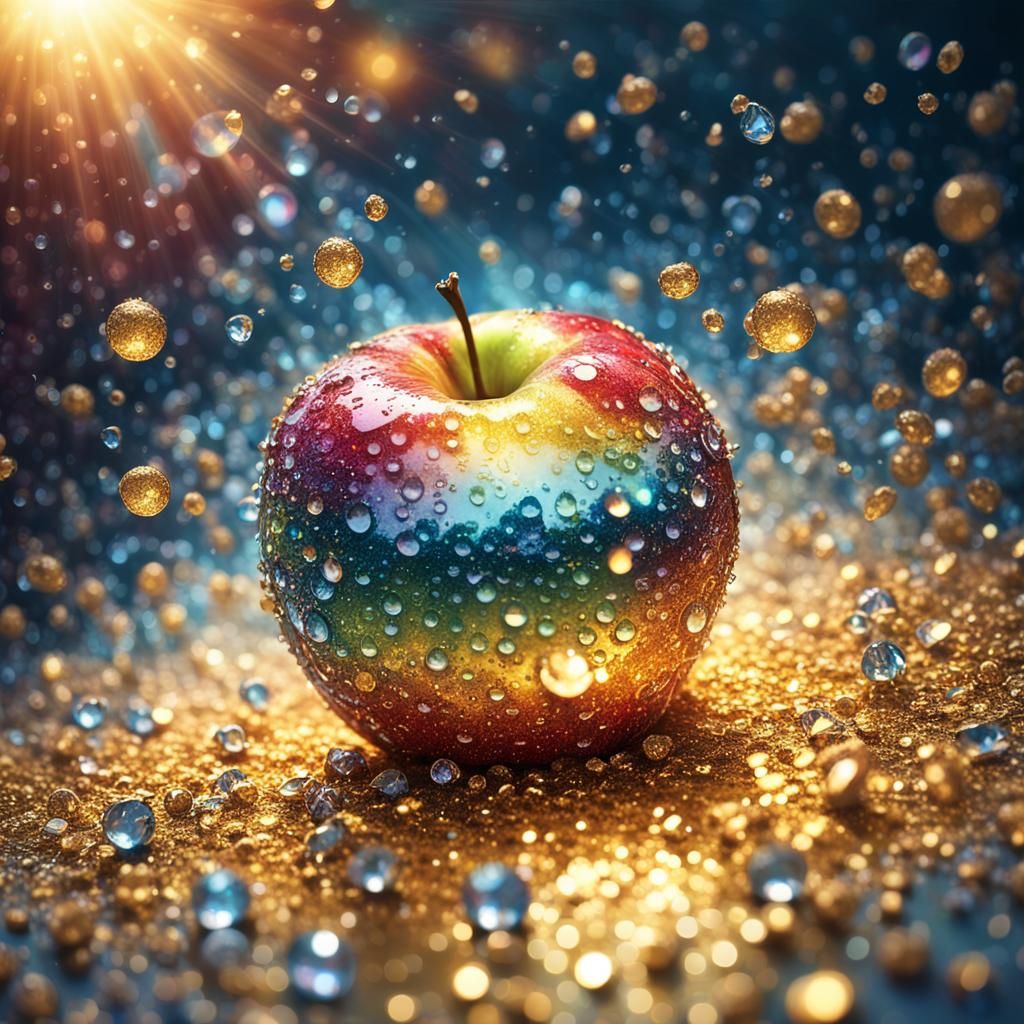 Mystical Apple with Diamond Sparkles in Sunlight