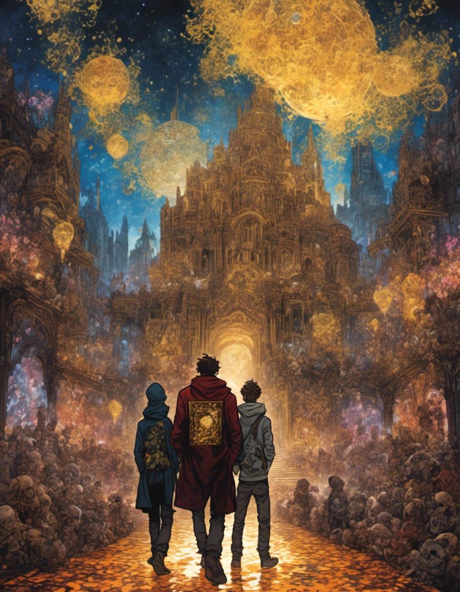 Cyberpunk Anime Pokémon Castle in Gold