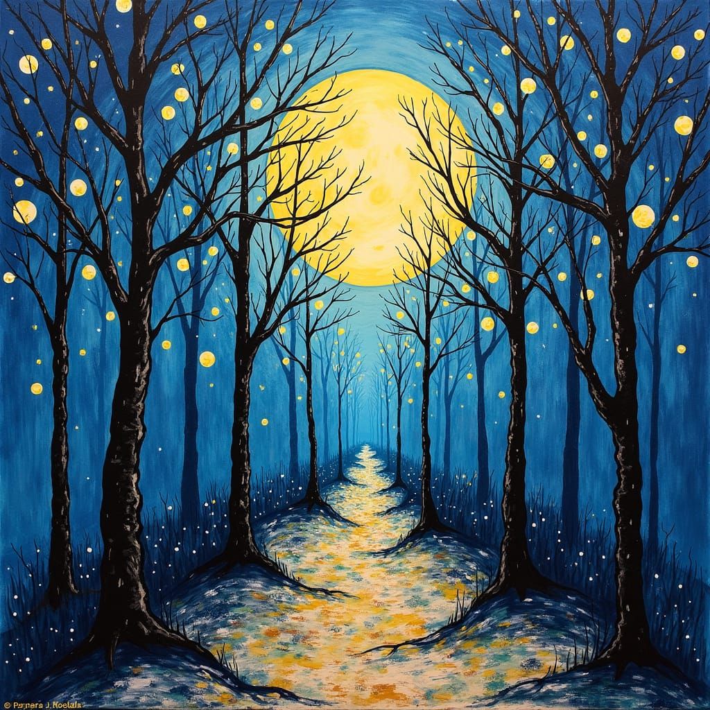 Moonlit Path Through an Arabesque Forest
