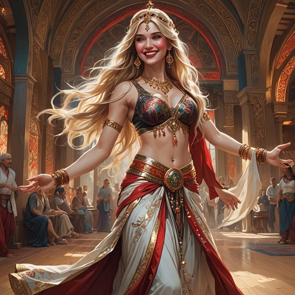 Stunning Belly Dancer in Vintage Art Style