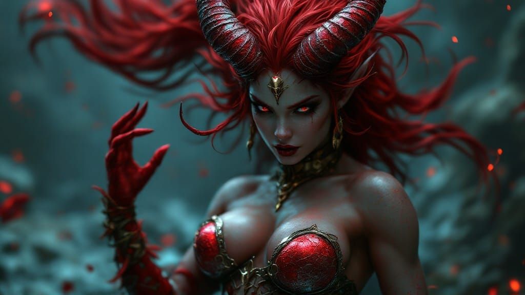 Cyberpunk Devil Mermaid with Golden Armor by Night