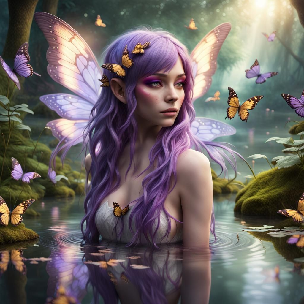 Fantasy Fairy with Butterflies in Digital Painting