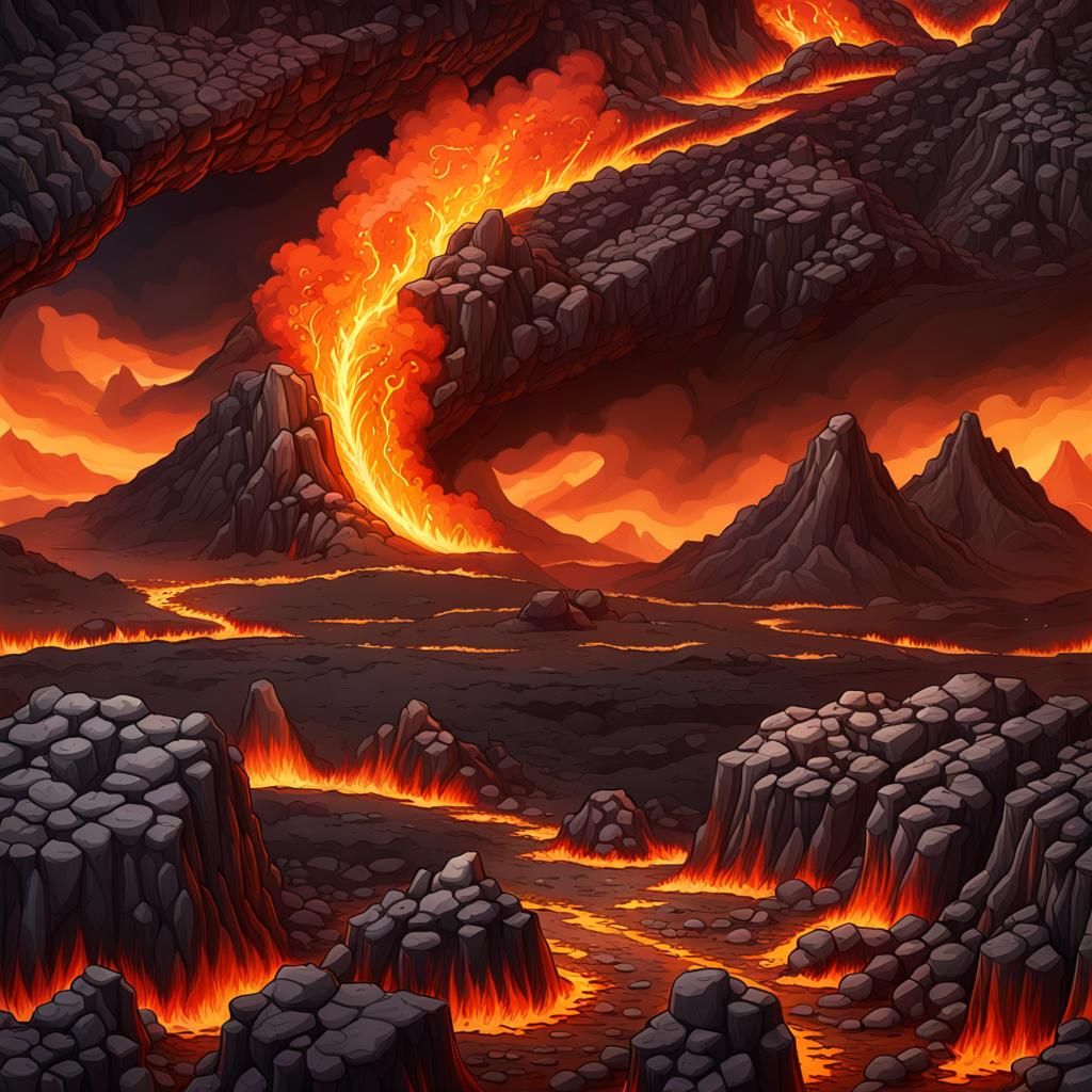 Volcanic Basalt Landscape in Apocalyptic Style