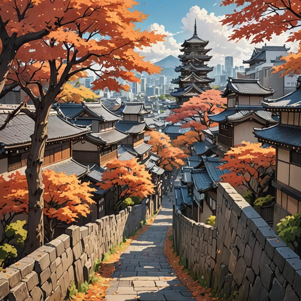Futuristic Anime City in Autumn, Japan